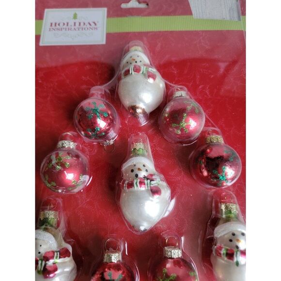 Holiday Inspirations mini blown glass snowman red ornament Xmas set - Picture 4 of 9